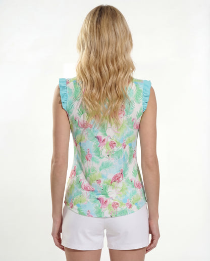 Flamenco Ruffle Puff Sleeve Polo Top T98z40