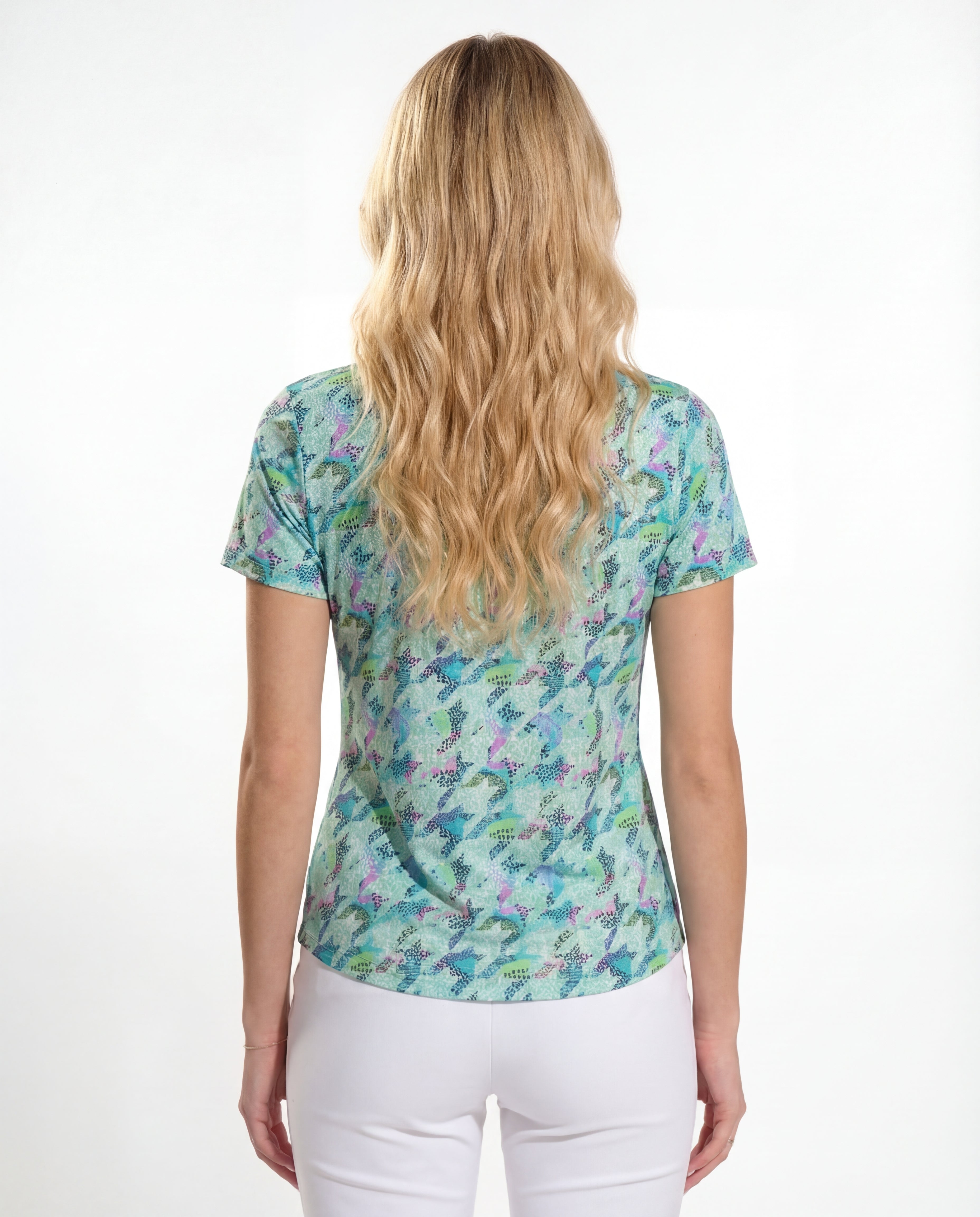 Houndstooth Short Sleeve Polo Top 69Z07