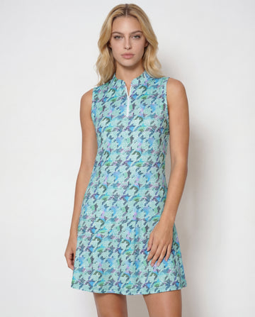 Houndstooth Sleeveless Hem Flounce Dress 52z07