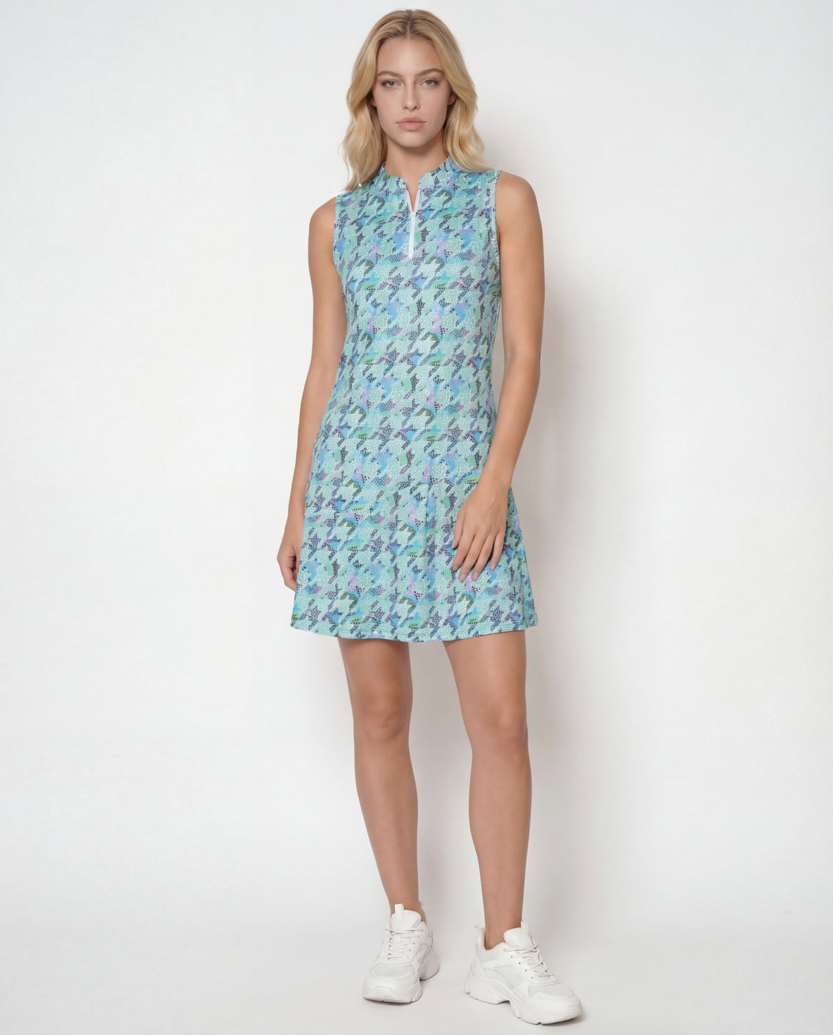 Houndstooth Sleeveless Hem Flounce Dress W/Pocket 52z07