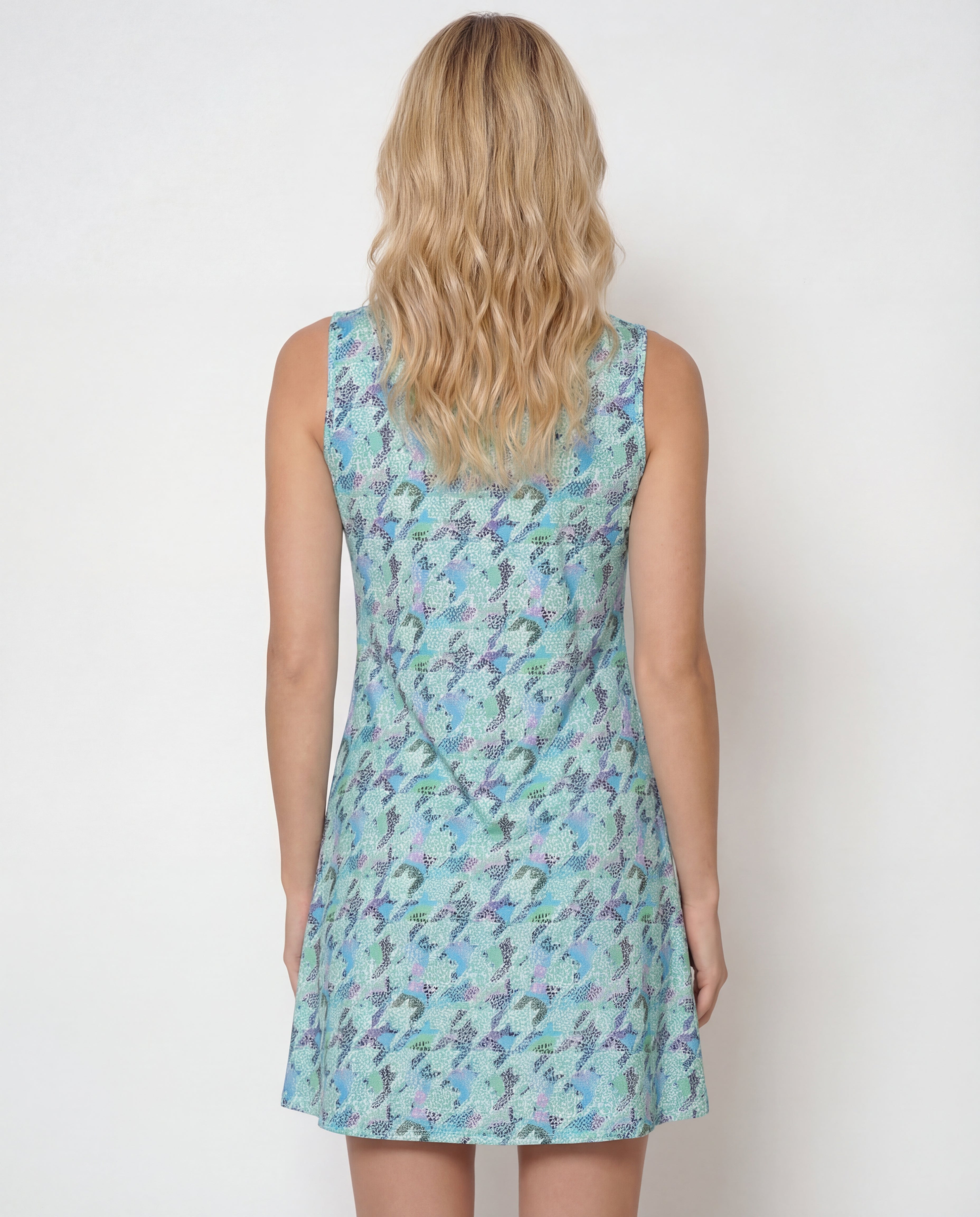 Houndstooth Sleeveless Hem Flounce Dress 52z07
