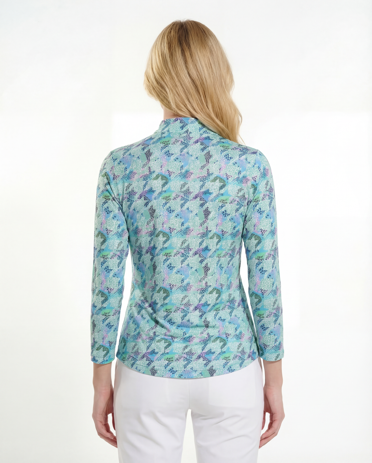 Houndstooth Long Sleeve Zip Mock Top 86Z07