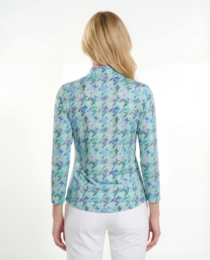 Houndstooth Long Sleeve Zip Mock Top 86Z07