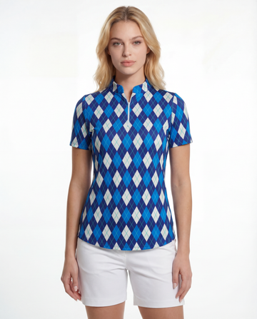 Elle Gante Short Sleeve Zip Mock Top 85Z26