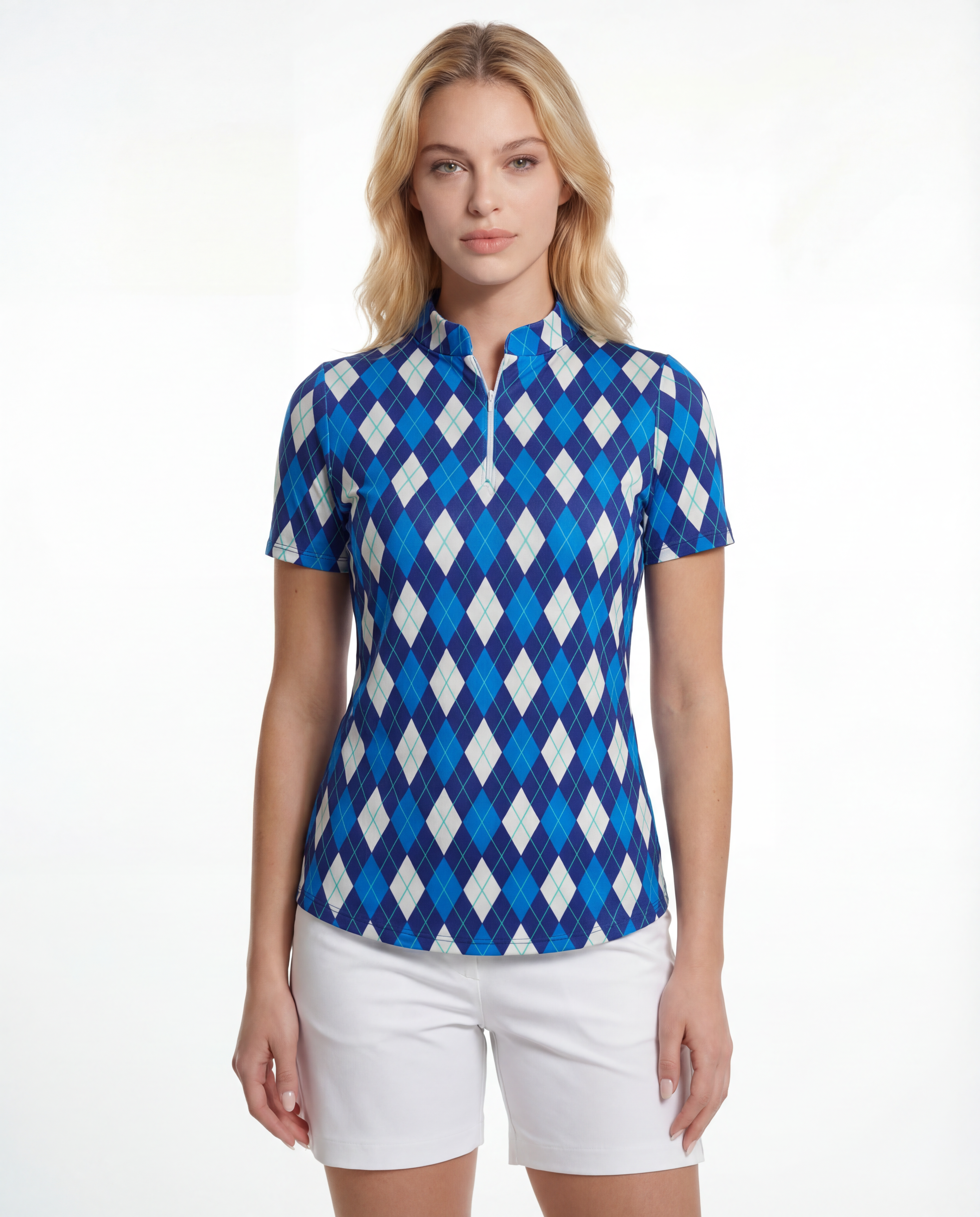 Elle Gante Short Sleeve Zip Mock Top 85Z26