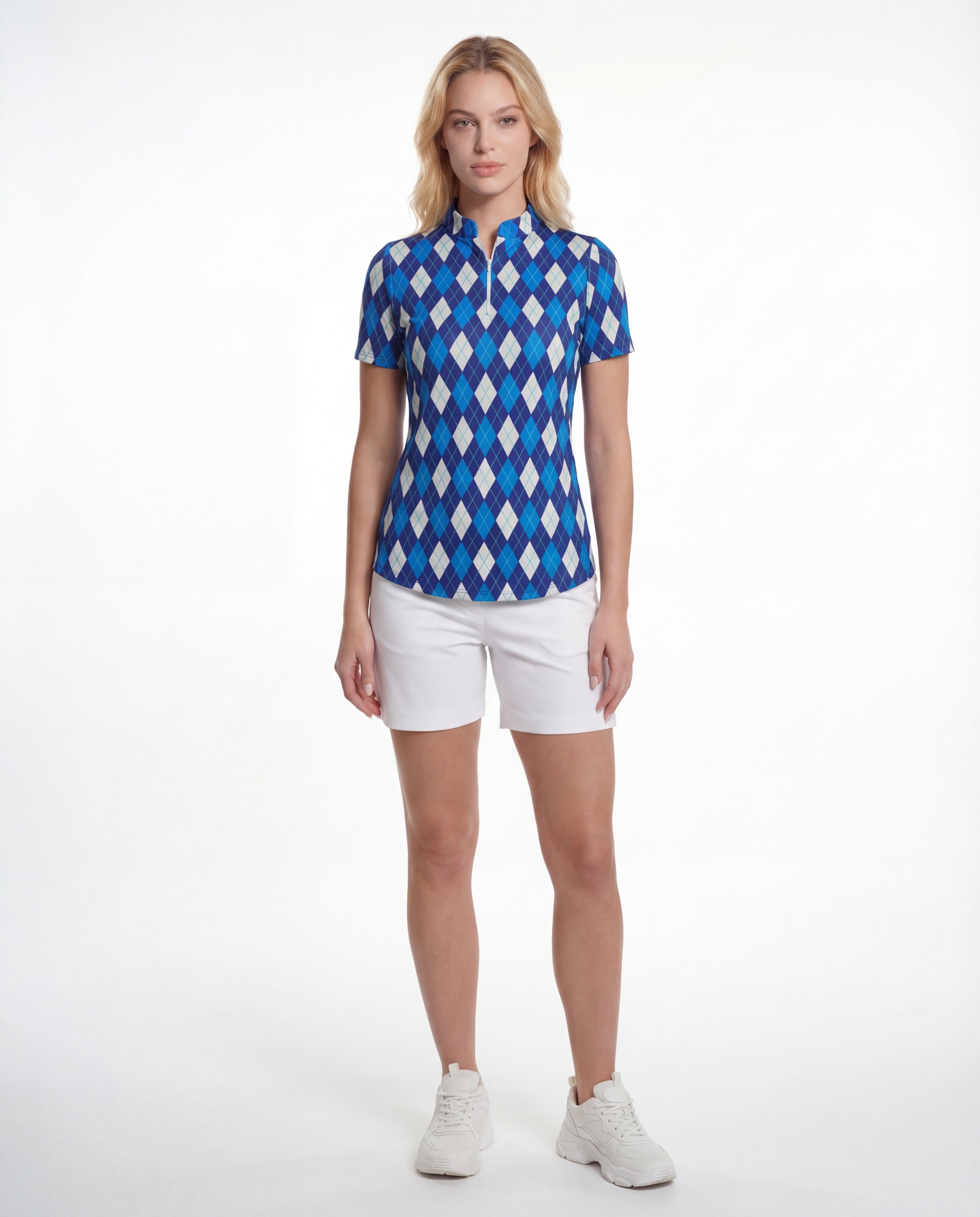 Elle Gante Short Sleeve Zip Mock Top 85Z26