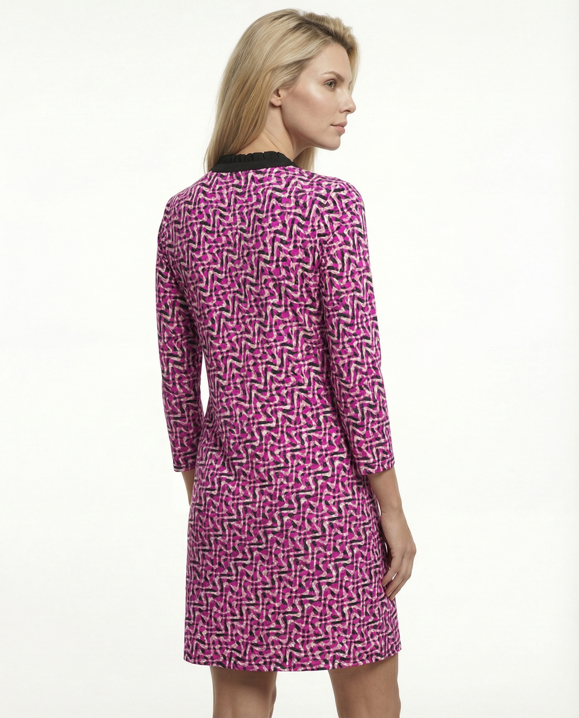 Velocity 3/4 Sleeve Ruffle Placket Mock Neck Dress