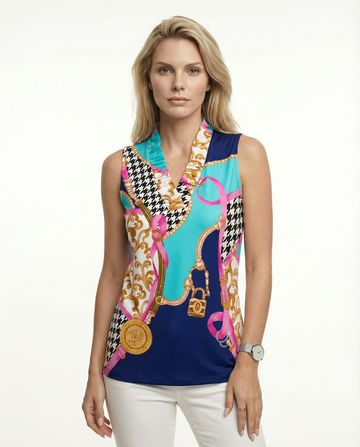 Caress Sleeveless Ruffle Portrait Neck Top 80Z03