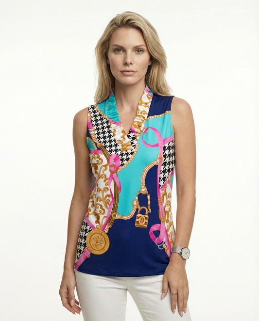 Caress Sleeveless Ruffle Portrait Neck Top 80Z03