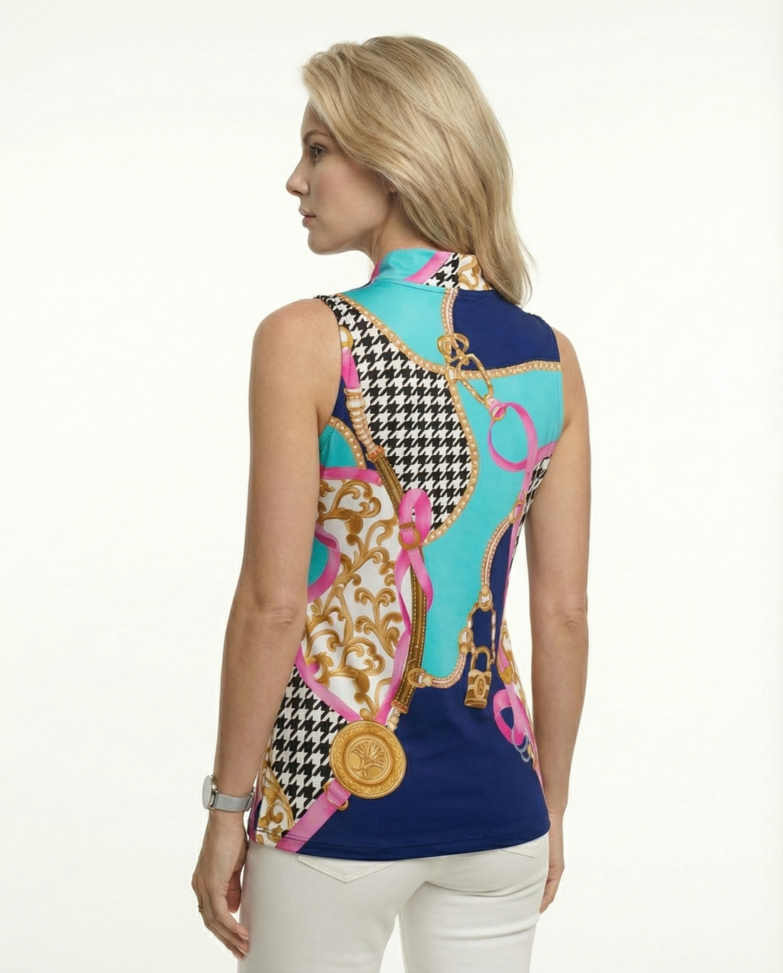 Caress Sleeveless Ruffle Portrait Neck Top 80Z03
