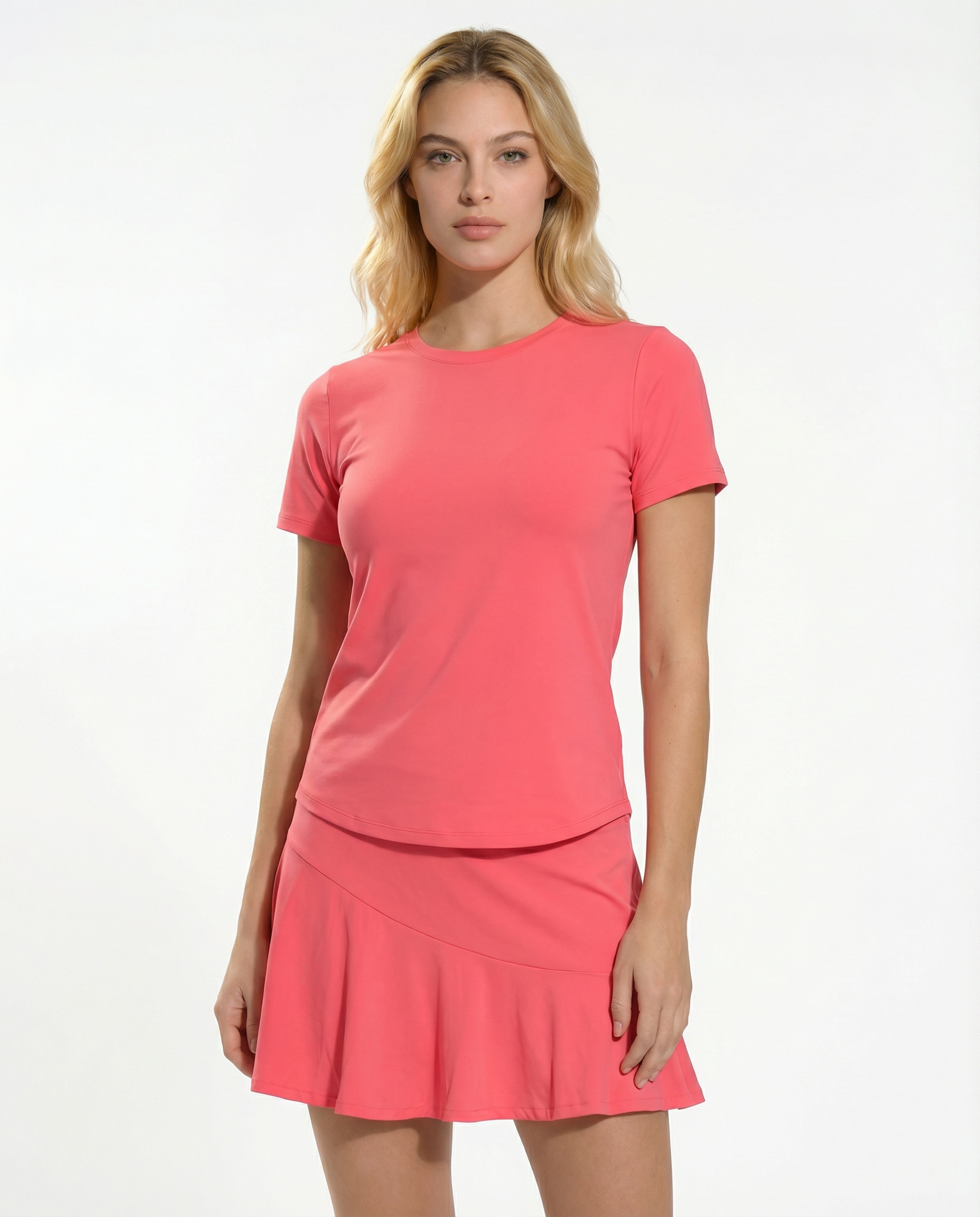 Short Sleeve Crew Neck Top W/ Swing Free Skort (set)