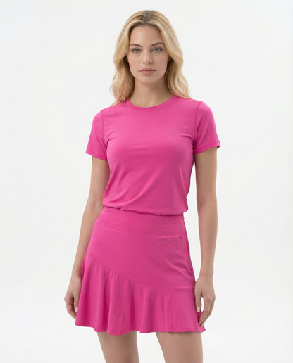 Short Sleeve Crew Neck Top W/ Swing Free Skort (set)