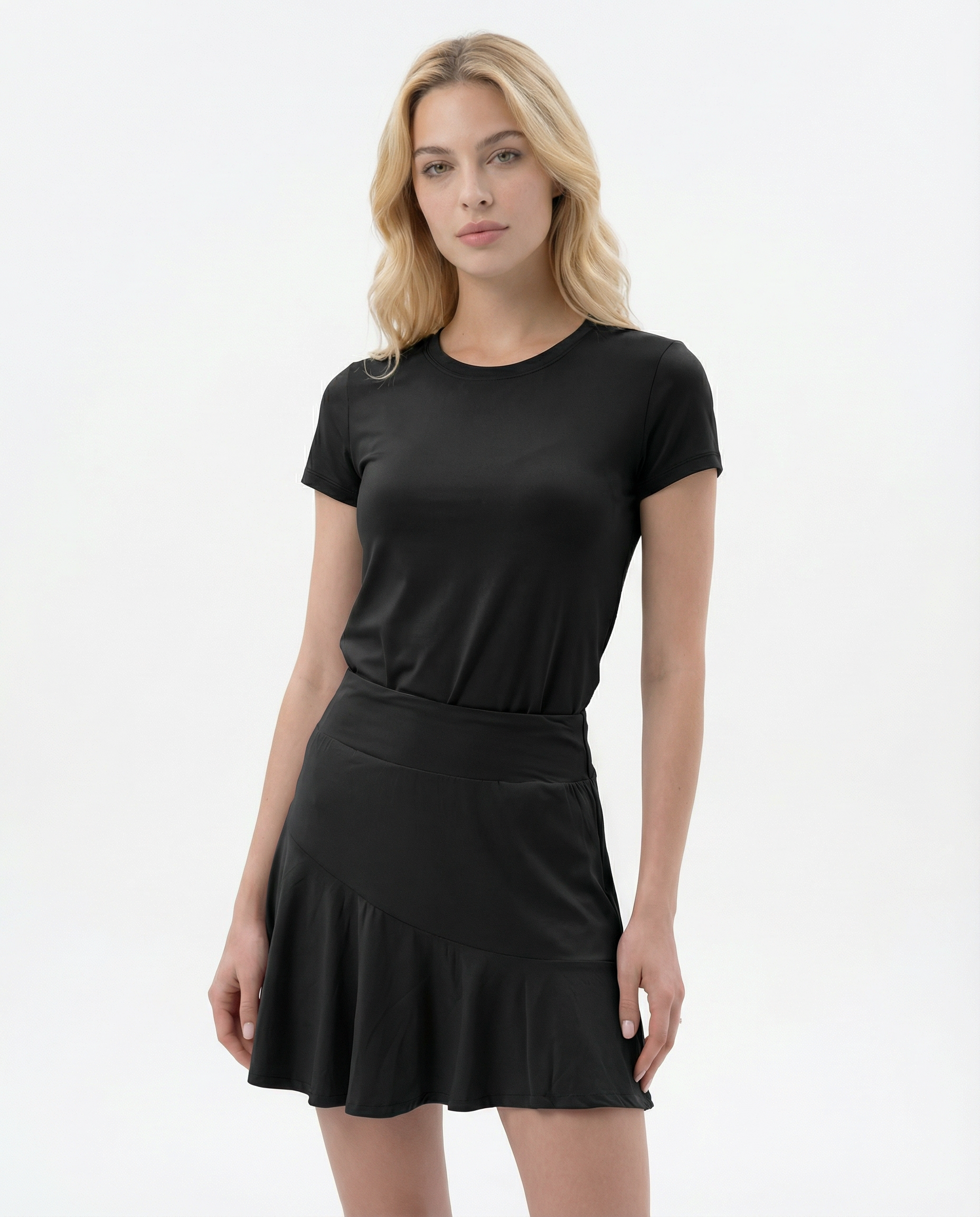Short Sleeve Crew Neck Top W/ Swing Free Skort (set)