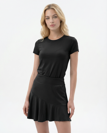 Short Sleeve Crew Neck Top W/ Swing Free Skort (set)