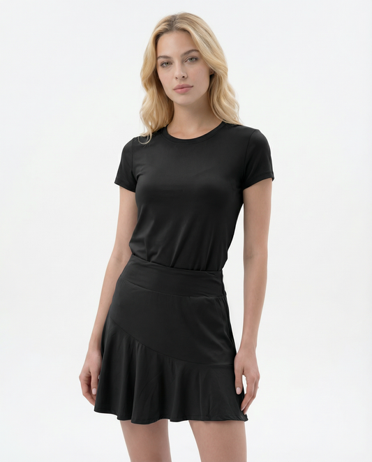 Short Sleeve Crew Neck Top W/ Swing Free Skort (set)