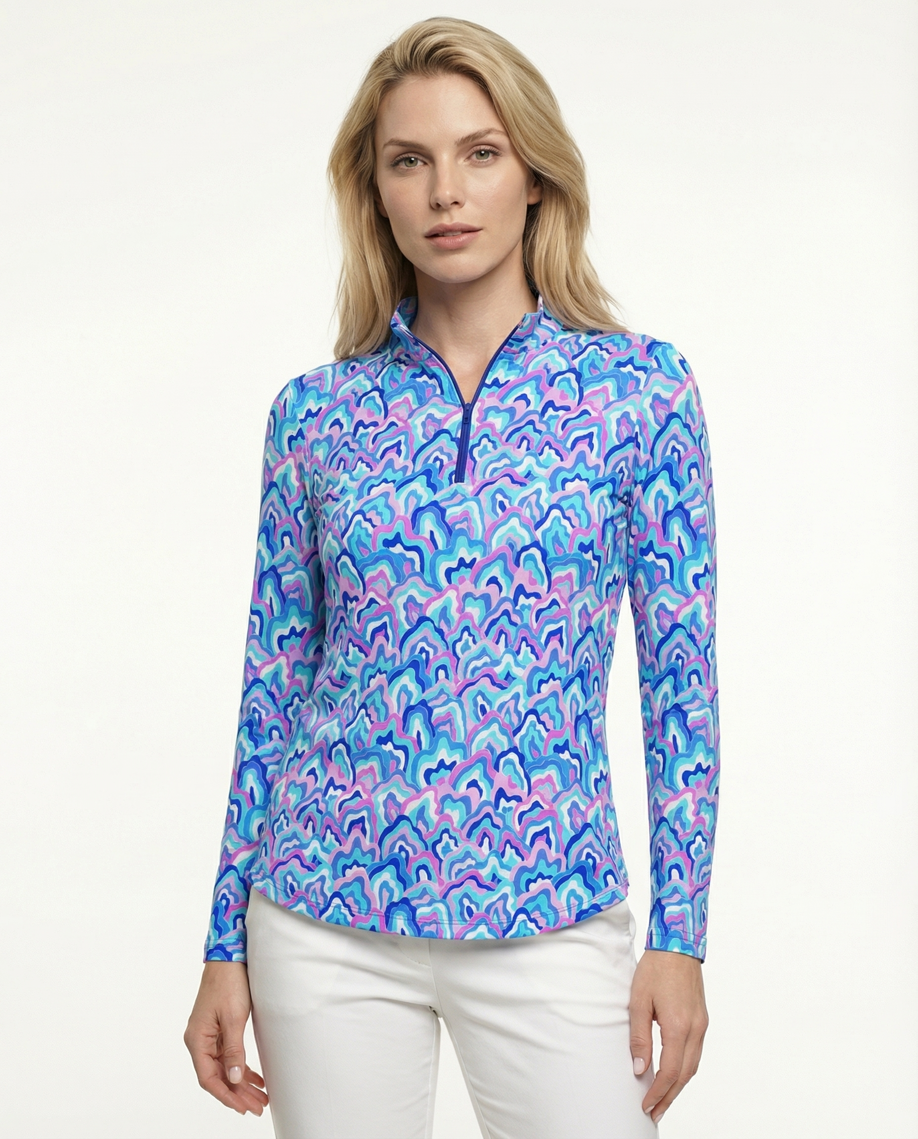 Out of course Long Sleeve Zip Mock Top 86Z54
