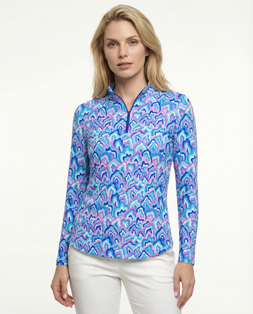 Out of course Long Sleeve Zip Mock Top 86Z54