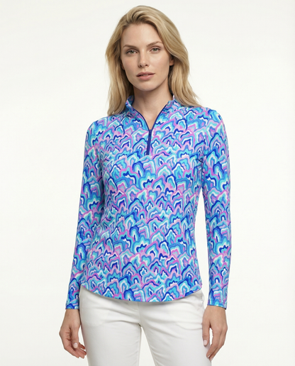 Out of course Long Sleeve Zip Mock Top 86Z54
