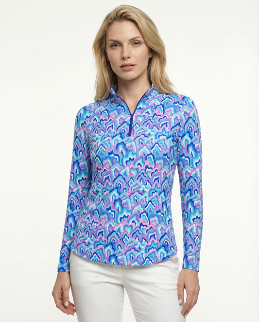 Out of course Long Sleeve Zip Mock Top 86Z54