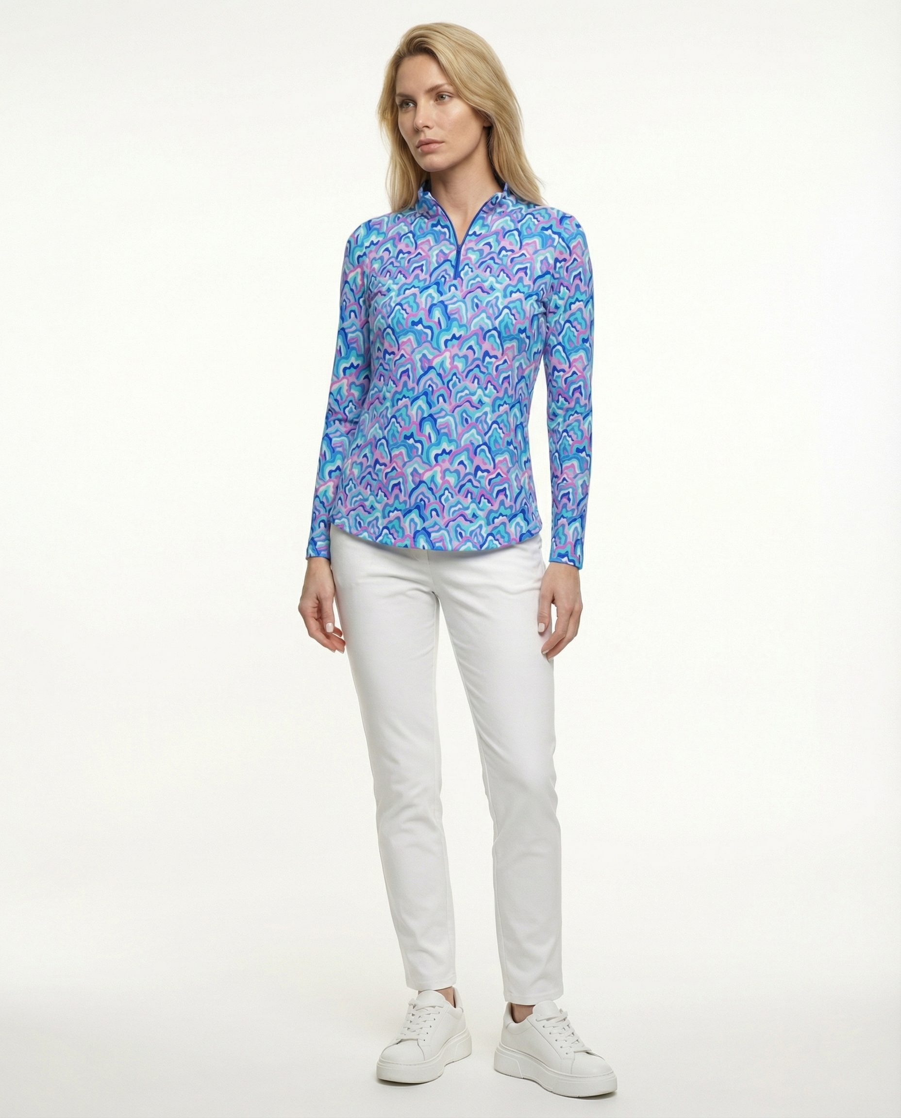 Out of course Long Sleeve Zip Mock Top 86Z54