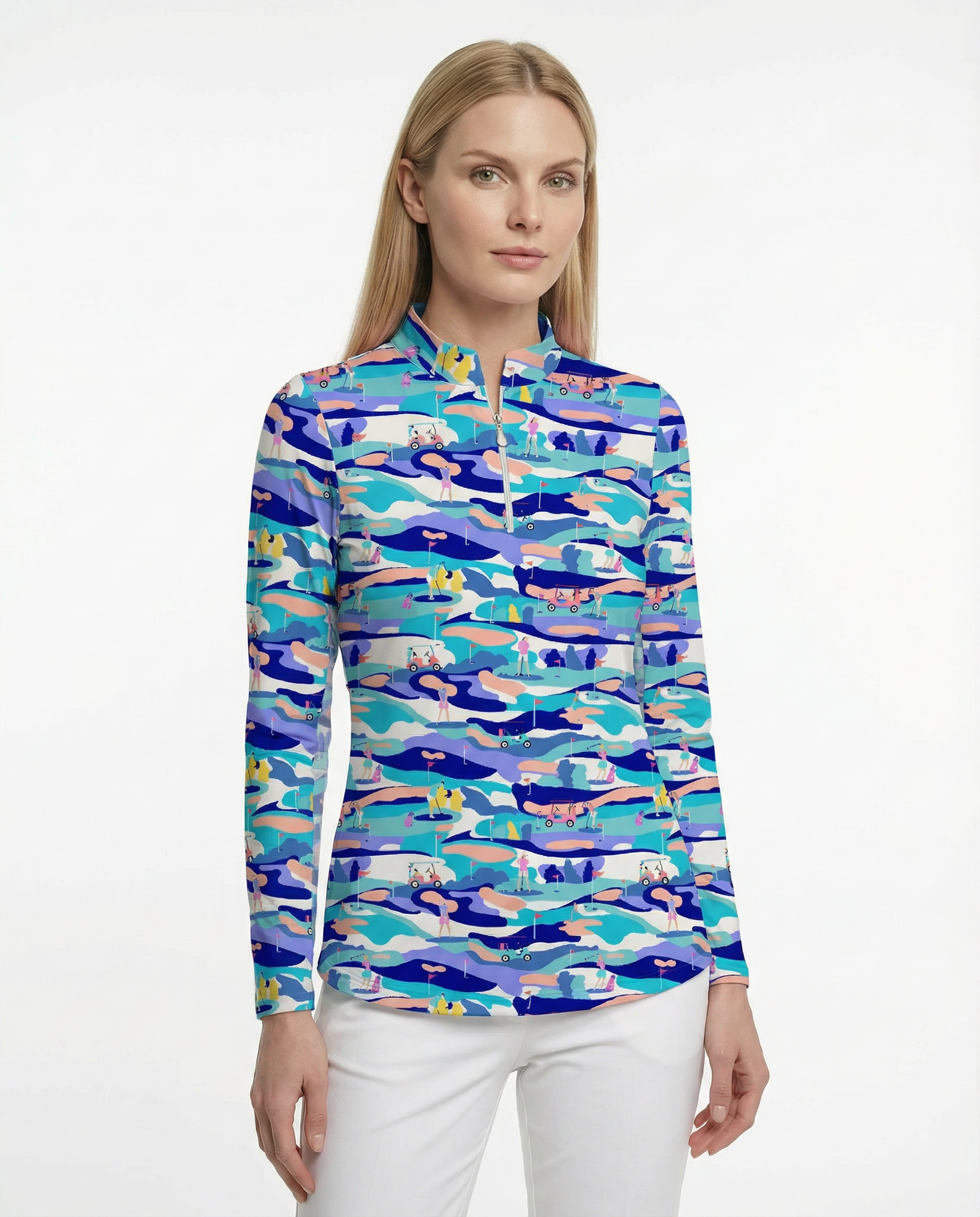 Winning Stroke 3/4 Sleeve Zip Mock Top 68Z49