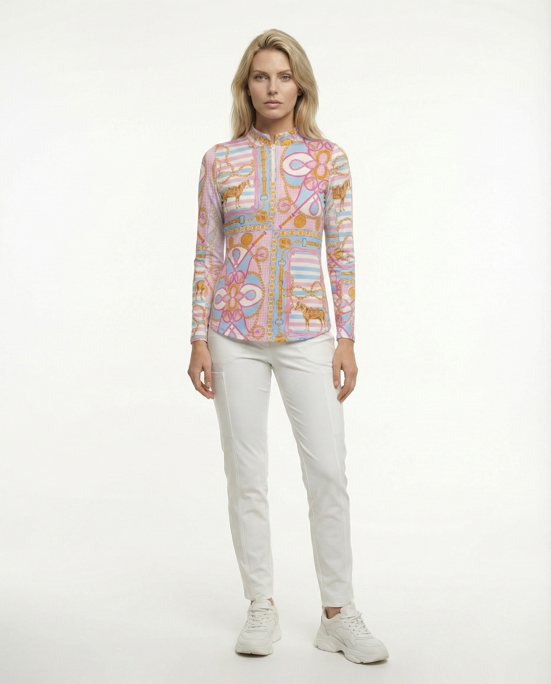 Mon cheval Long Sleeve Zip Mock Top 86Z30