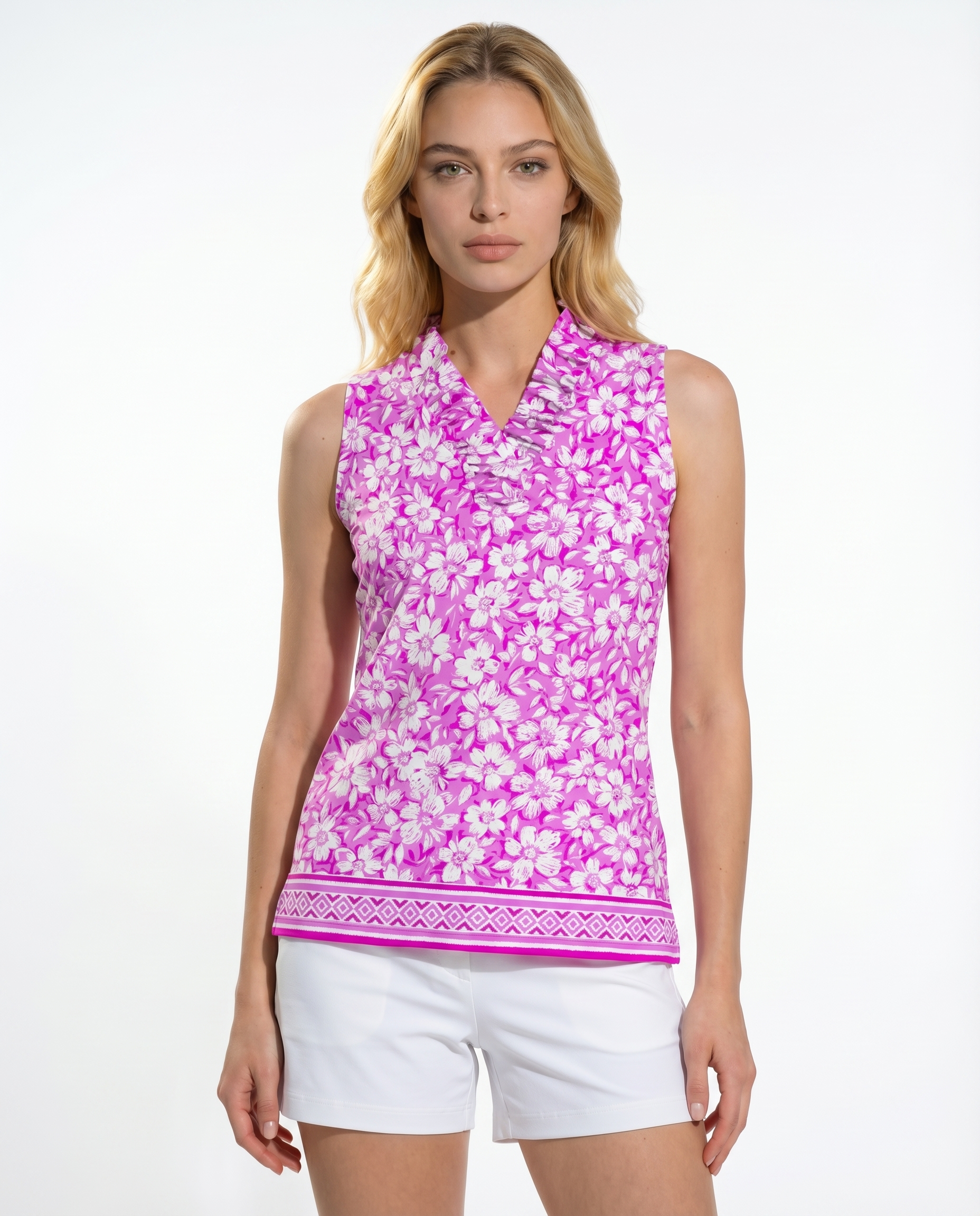 Nature's blessing Sleeveless Ruffle Portrait Neck Top 80Z51