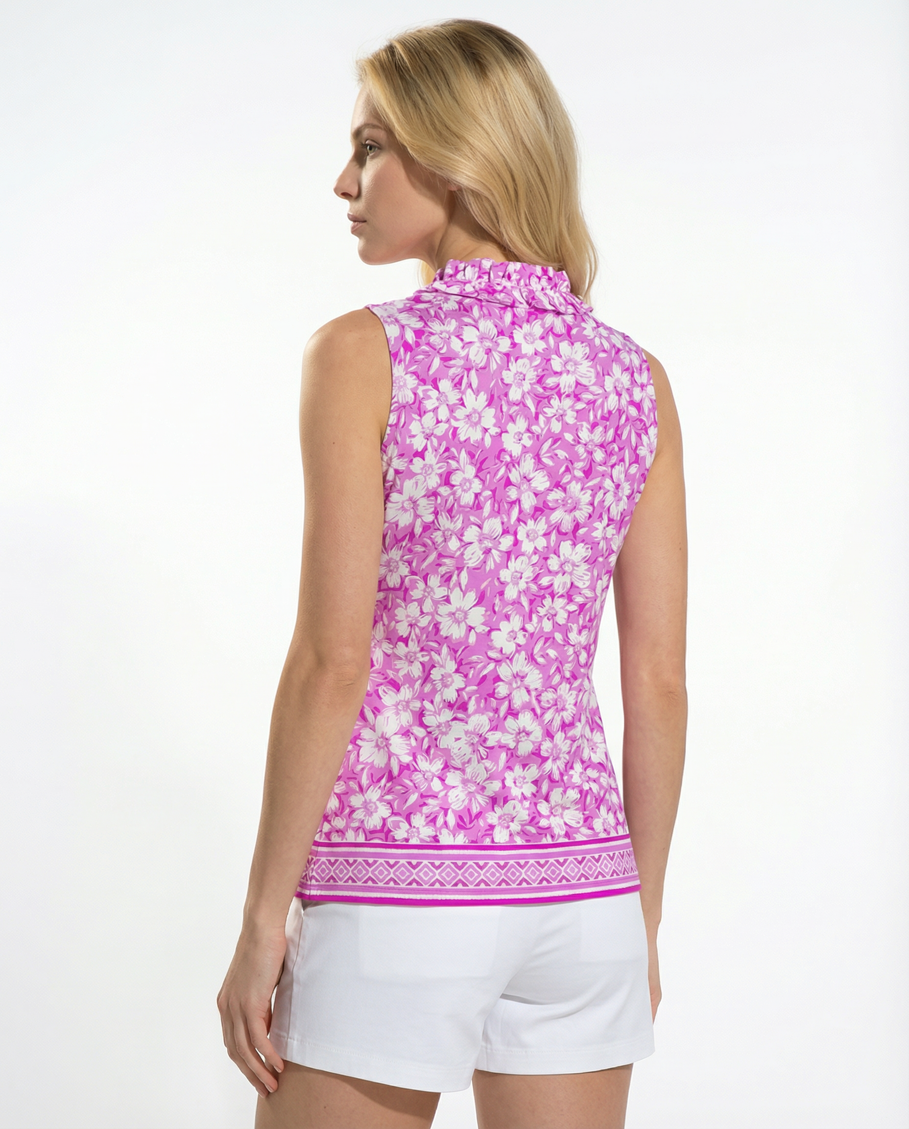 Nature's blessing Sleeveless Ruffle Portrait Neck Top 80Z51