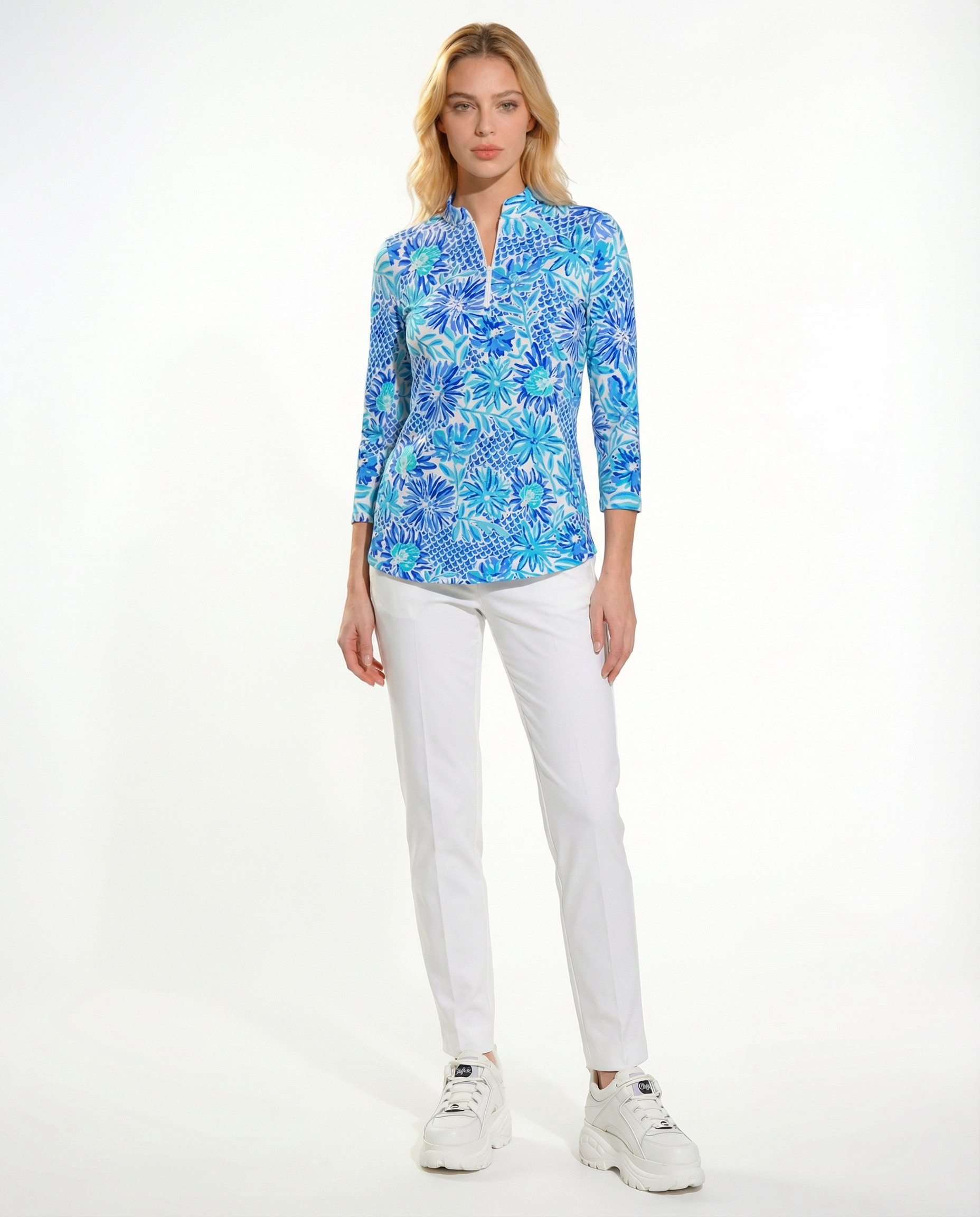 Bella Jardin 3/4 Sleeve Zip Mock Top 68Z25