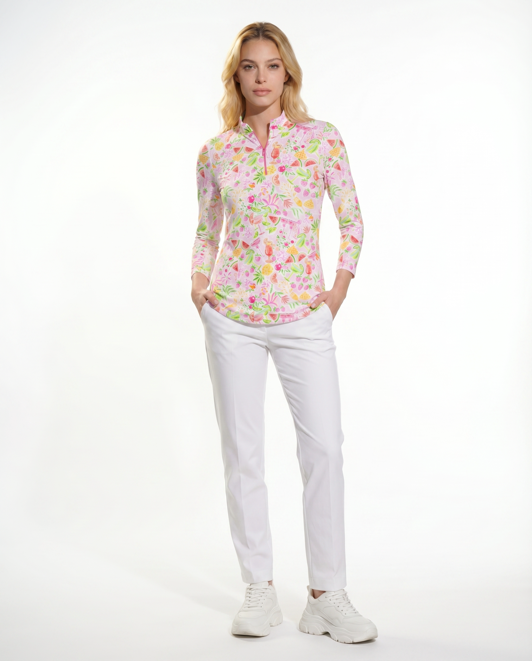 Cheers Long Sleeve Zip Mock Top 86Z42