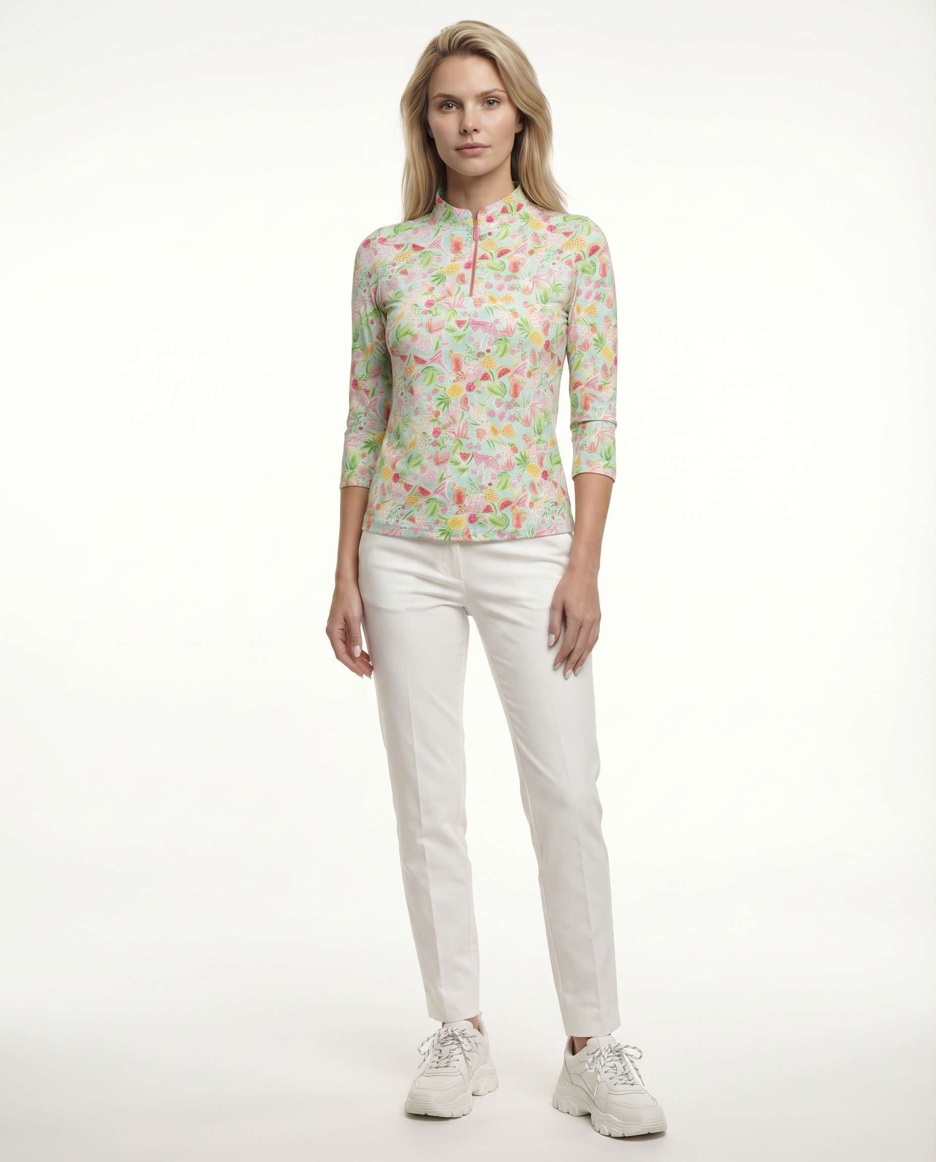 Cheers 3/4 Sleeve Zip Mock Top 68Z42