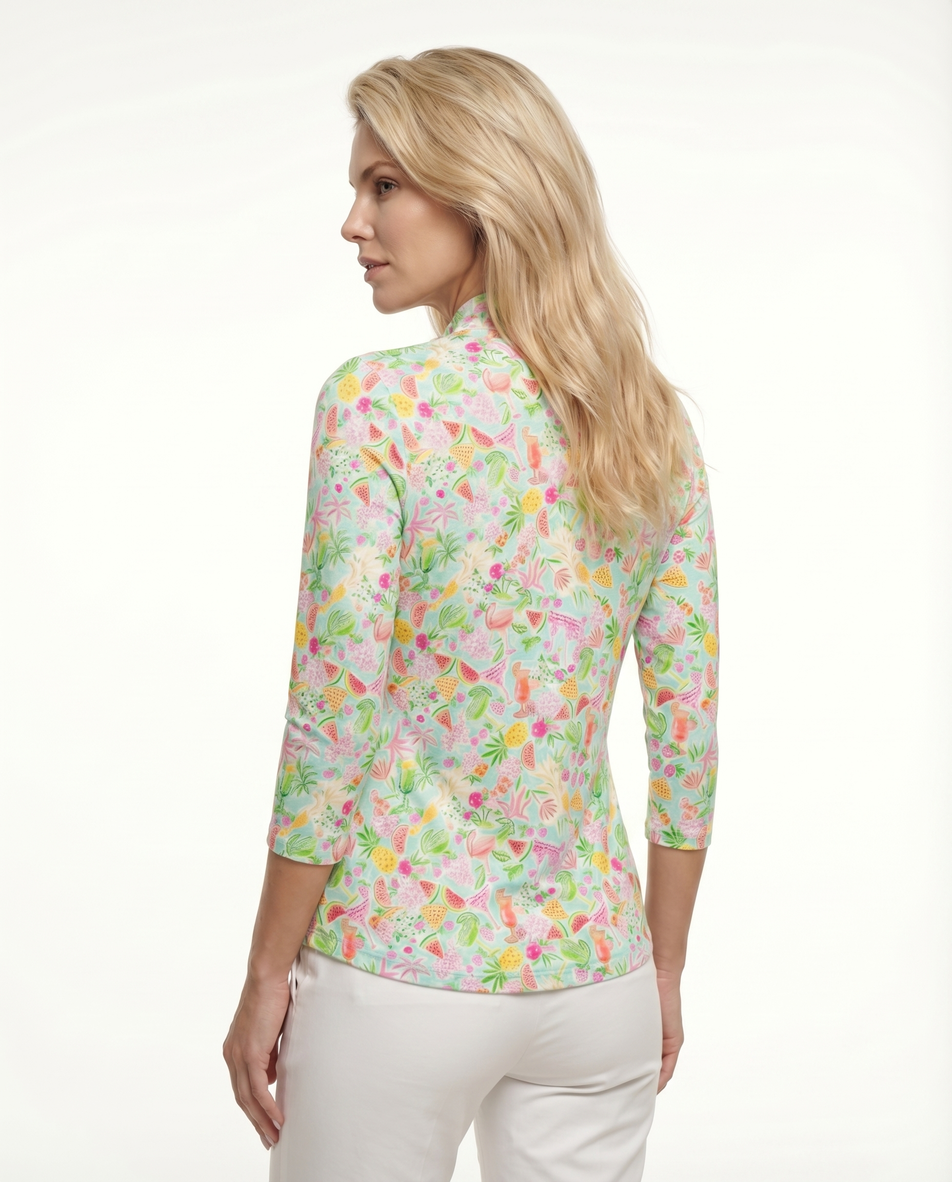 Cheers 3/4 Sleeve Zip Mock Top 68Z42