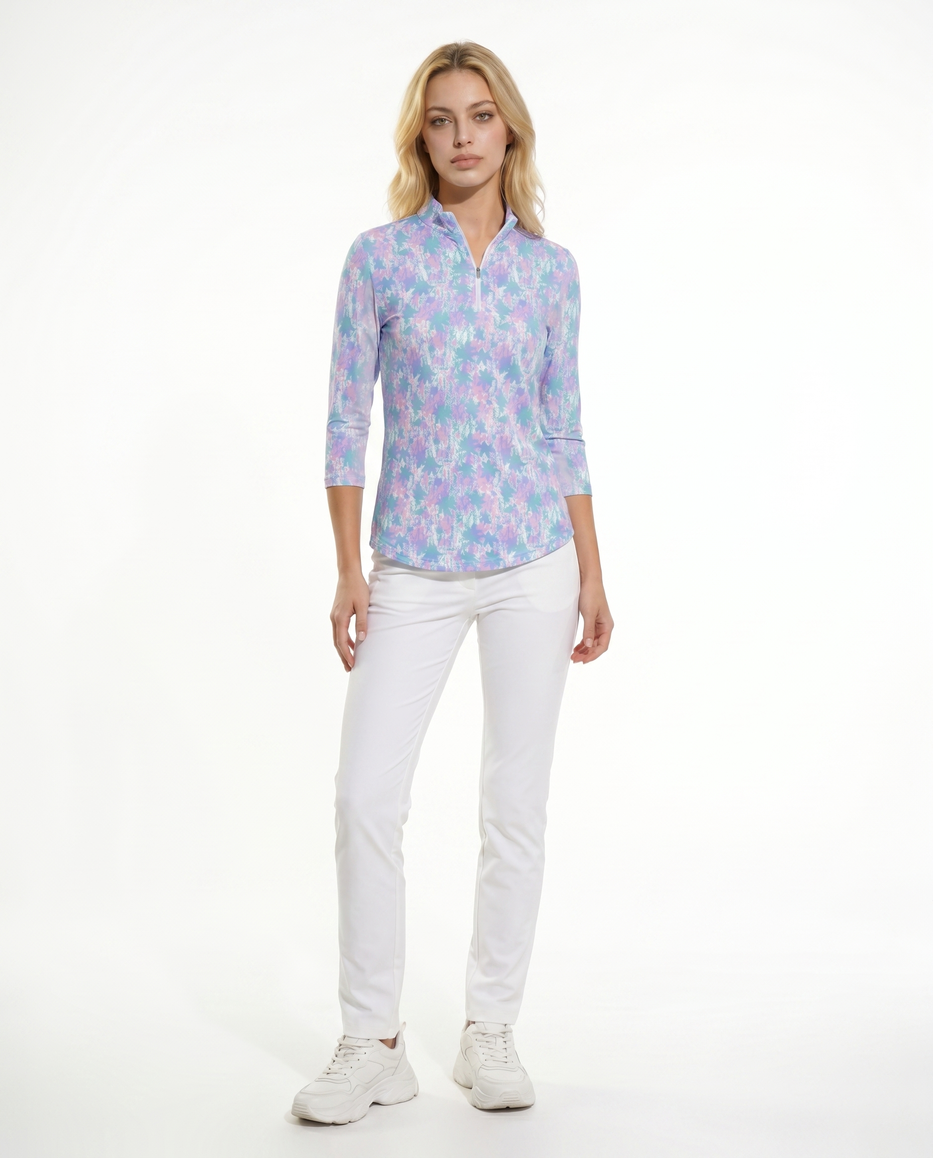 Blossom 3/4 Sleeve Zip Mock Top 68Z46