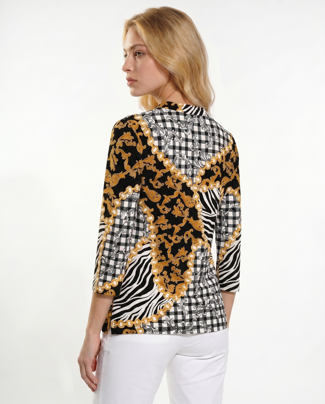 Zanzibar 3/4 Sleeve Ruffle Portrait Neck Top 76Z20