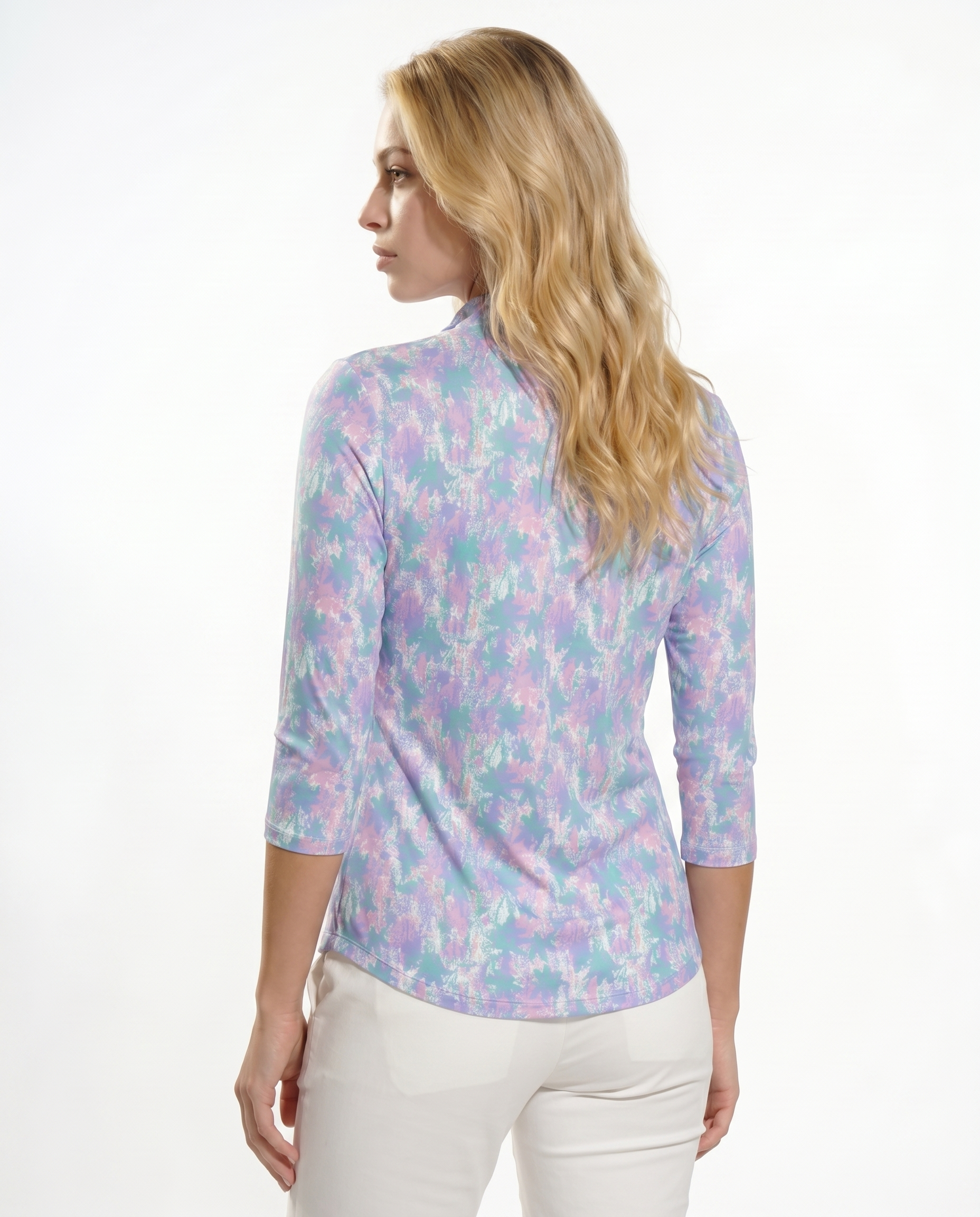 Blossom 3/4 Sleeve Zip Mock Top 68Z46