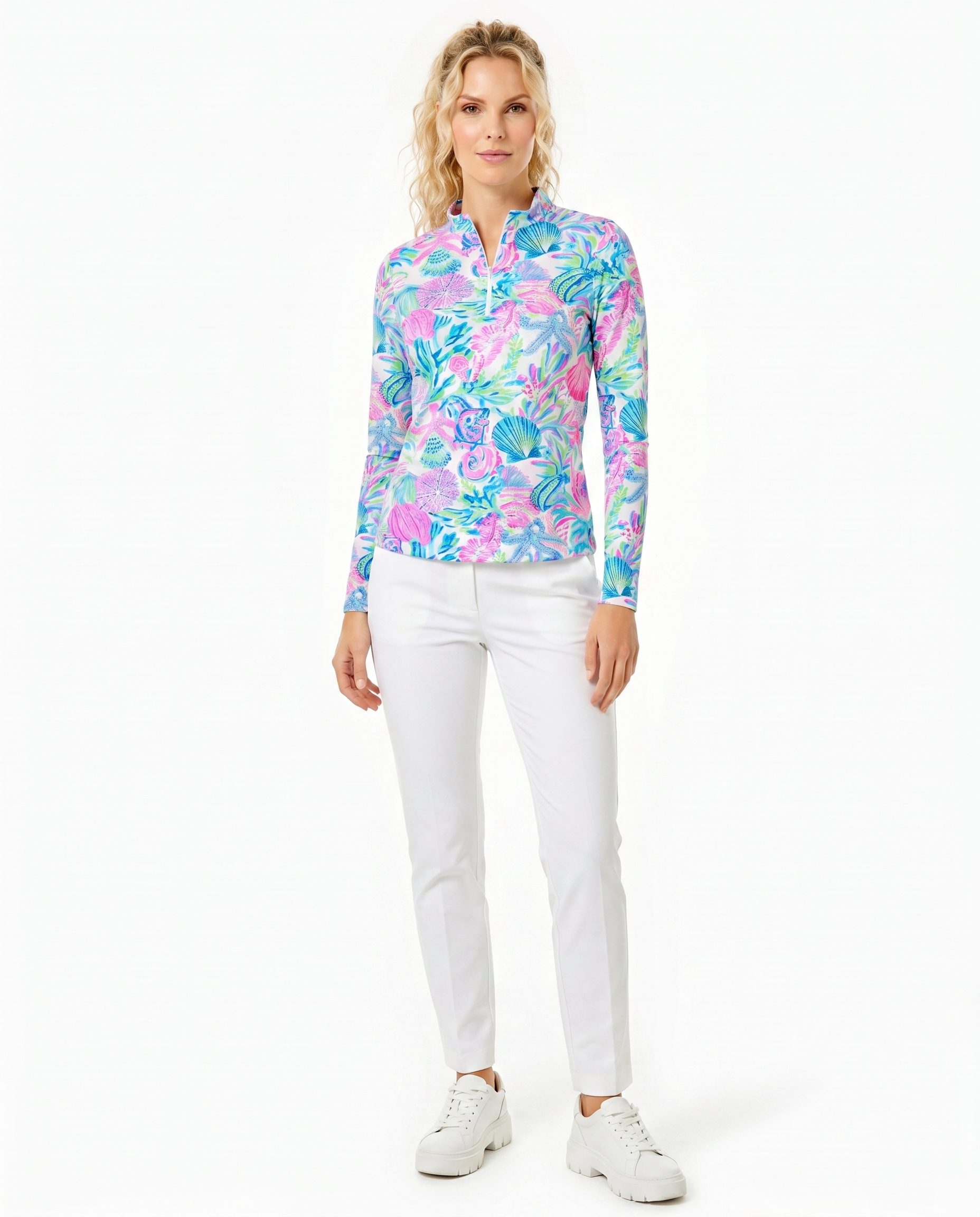 Bay Island Long Sleeve Zip Mock Top 86Z38