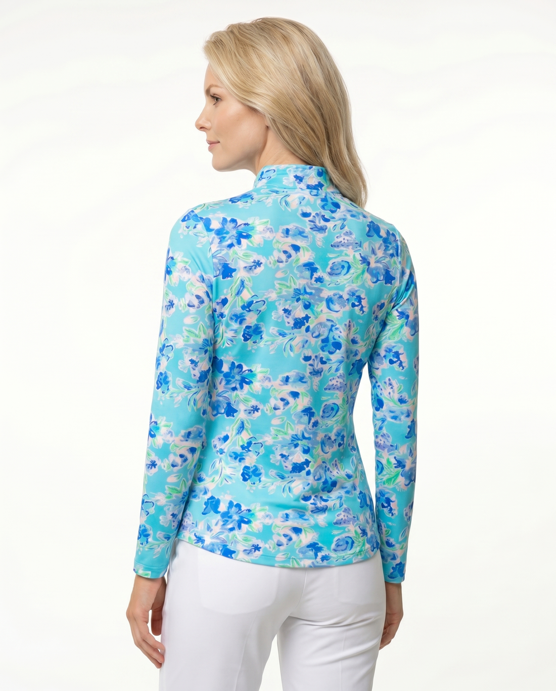 Flor De Gloria Long Sleeve Zip Mock Top 86Z36
