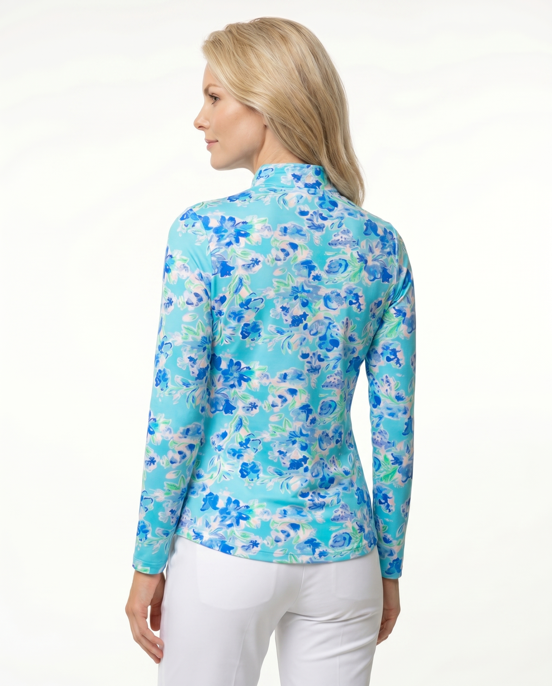 Flor De Gloria Long Sleeve Zip Mock Top 86Z36