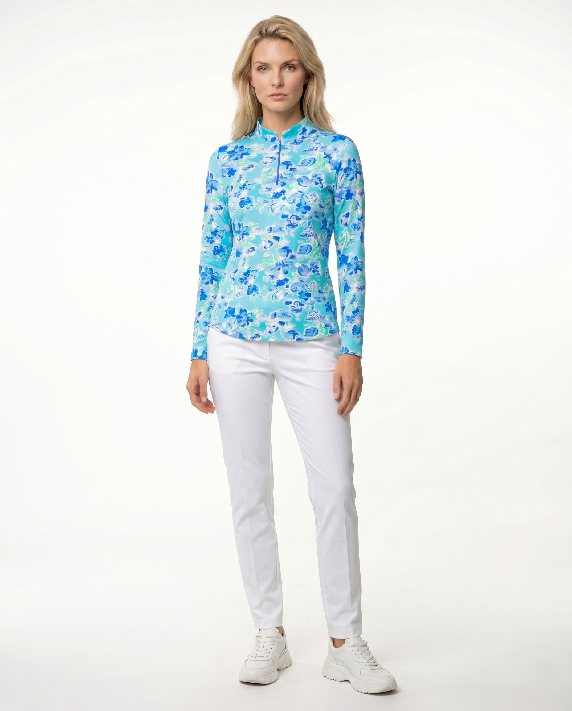 Flor De Gloria Long Sleeve Zip Mock Top 86Z36