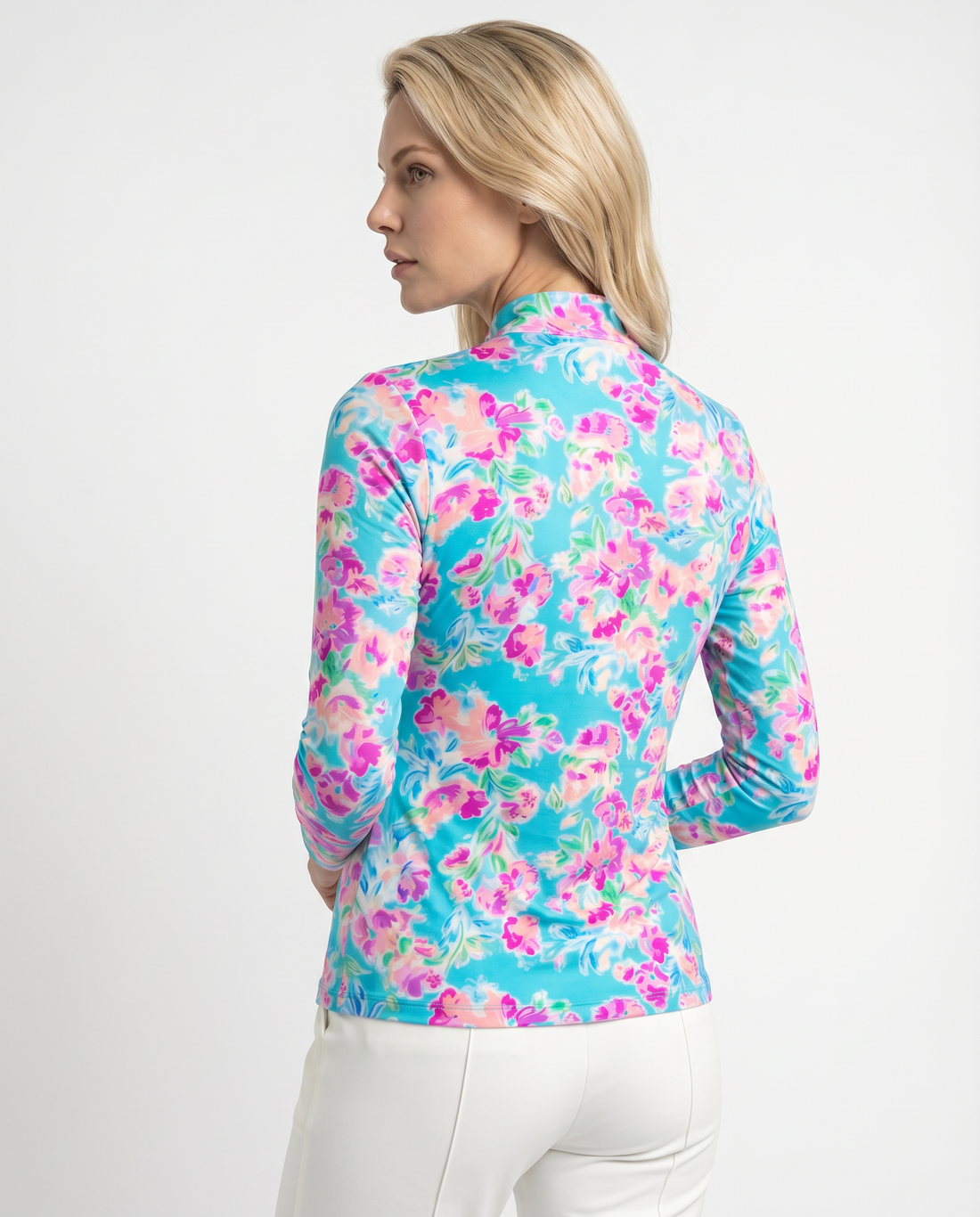 Flor De Gloria Long Sleeve Zip Mock Top 86Z36