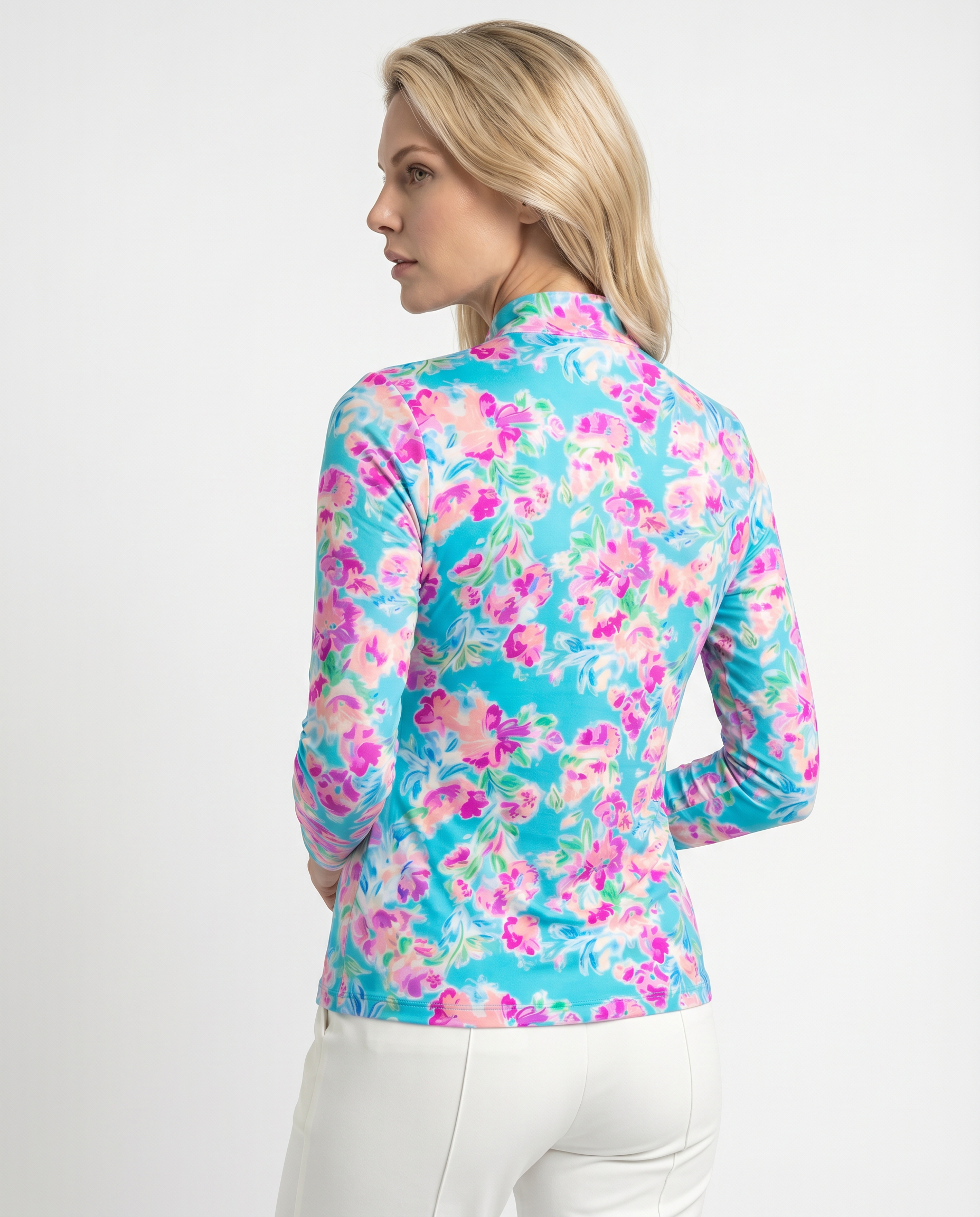 Flor De Gloria Long Sleeve Zip Mock Top 86Z36