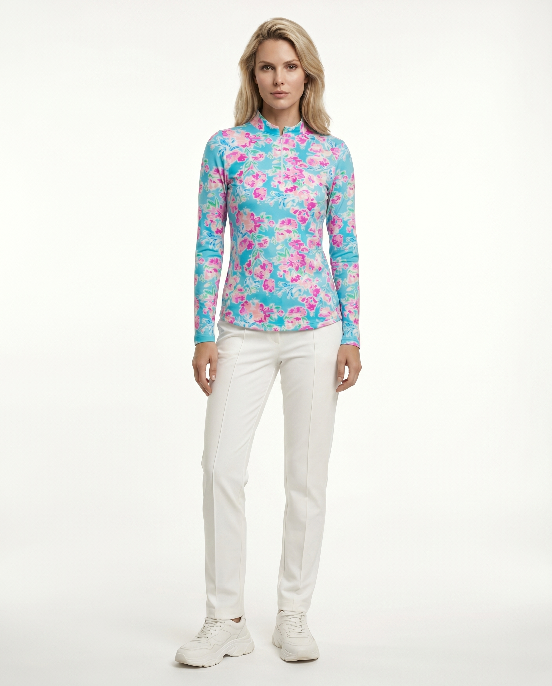 Flor De Gloria Long Sleeve Zip Mock Top 86Z36