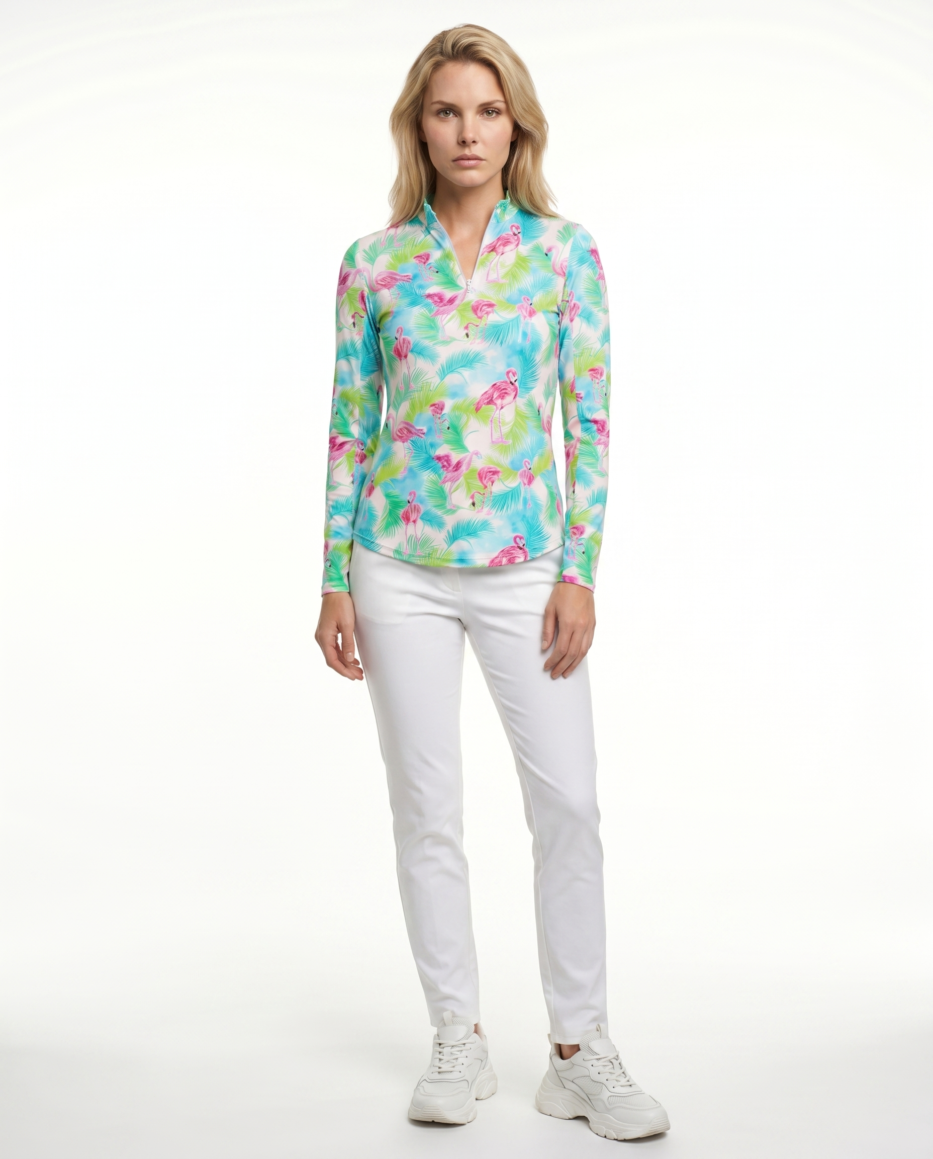 Flamenco Long Sleeve Zip Mock Top 86Z40