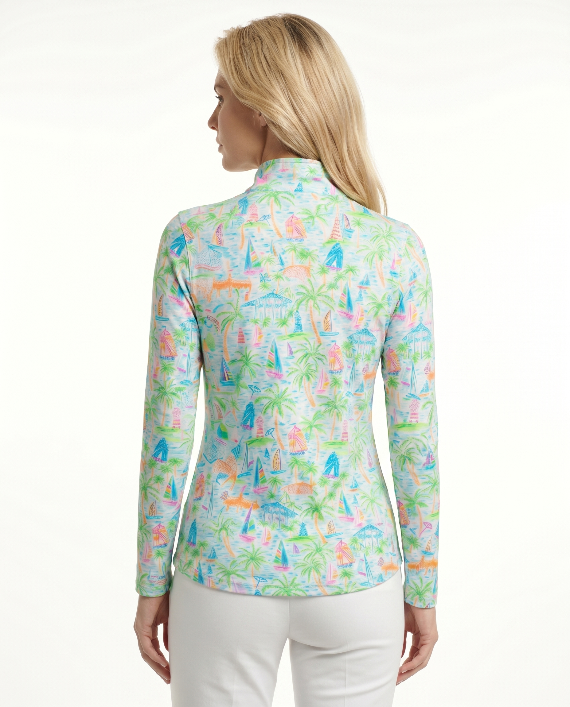 Sailing Fun Long Sleeve Zip Mock Top 86Z41