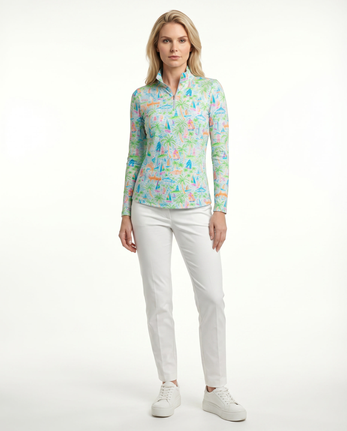 Sailing Fun Long Sleeve Zip Mock Top 86Z41