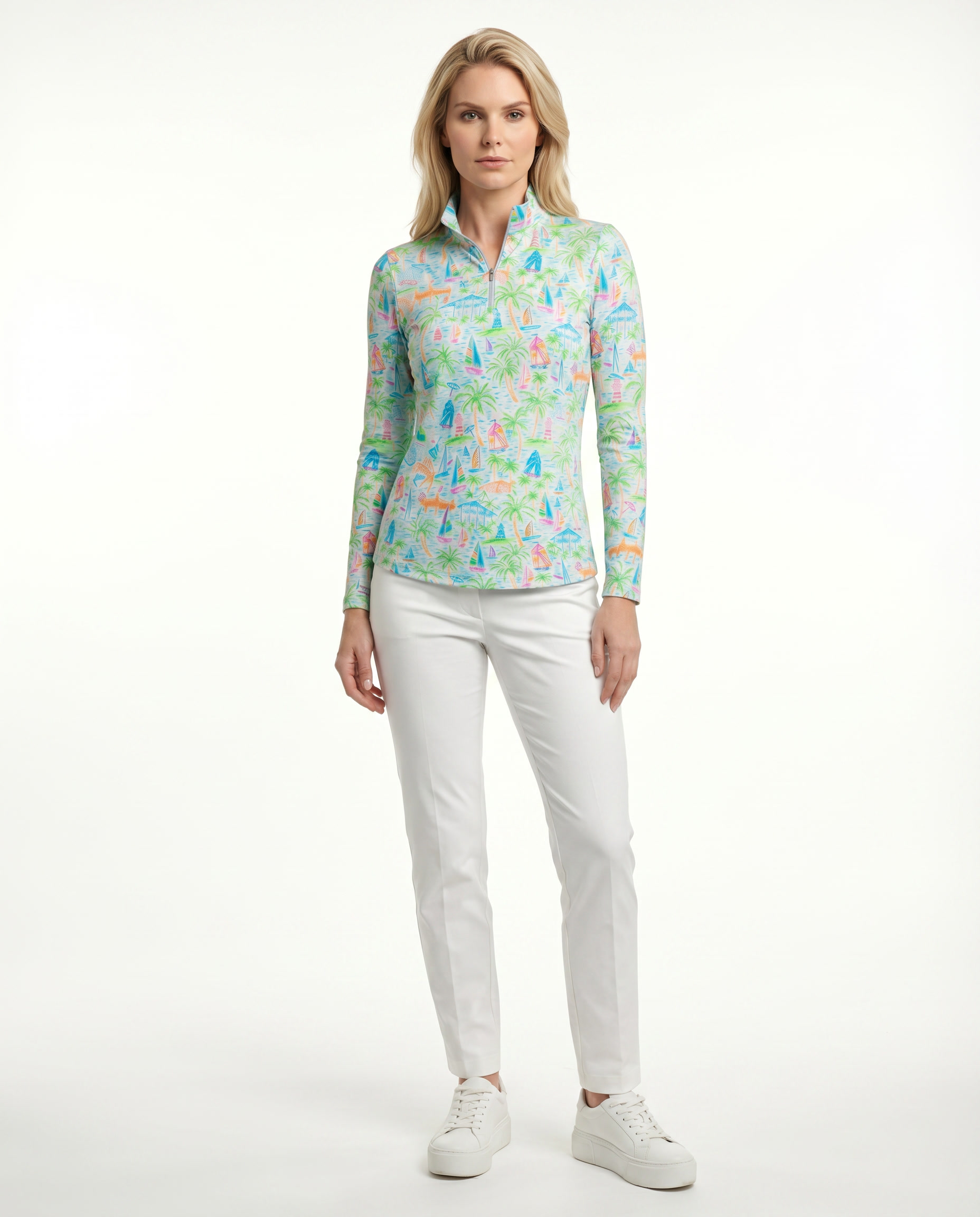Sailing Fun Long Sleeve Zip Mock Top 86Z41