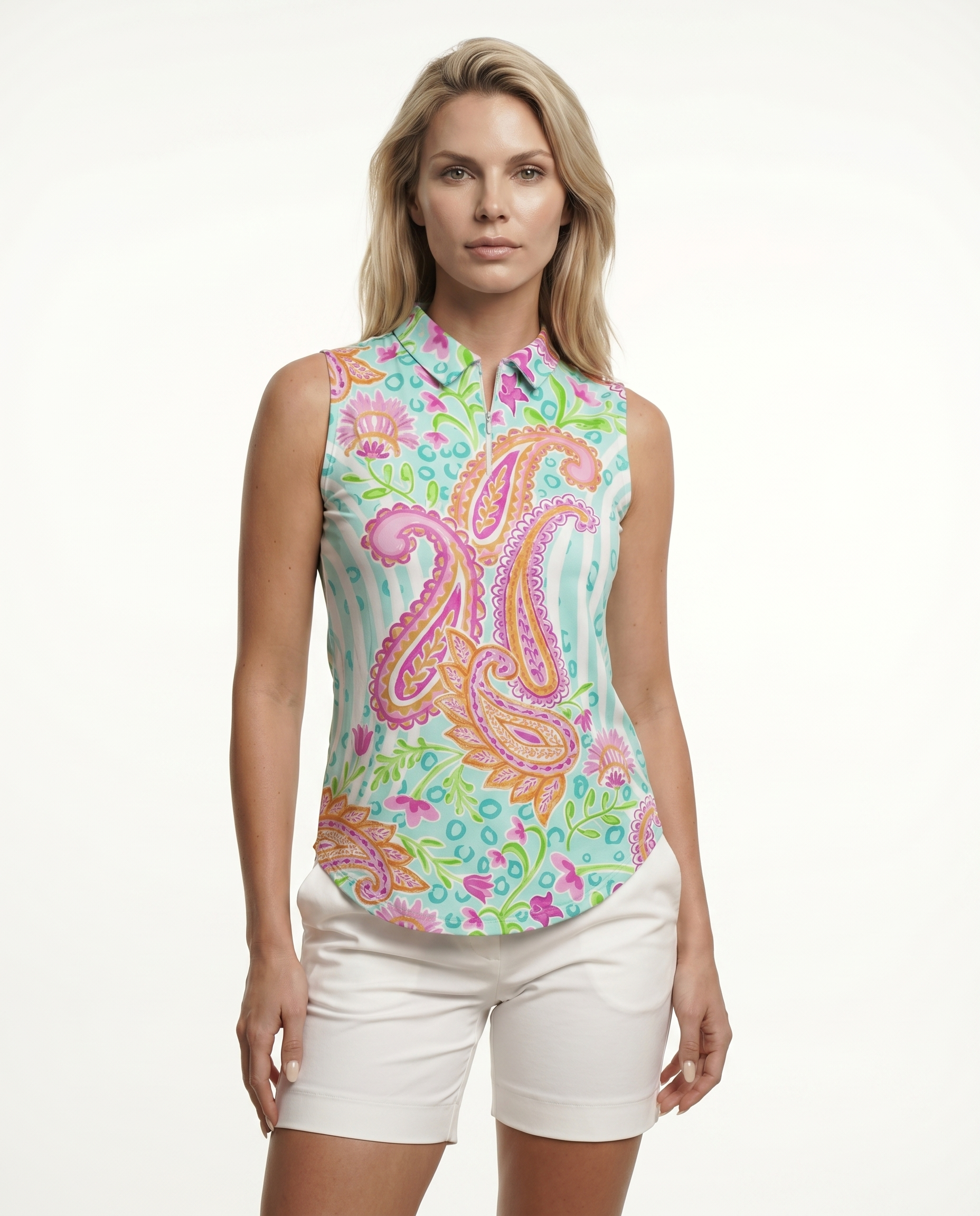 Sweet Caroline Sleeveless Polo Top 40Z18