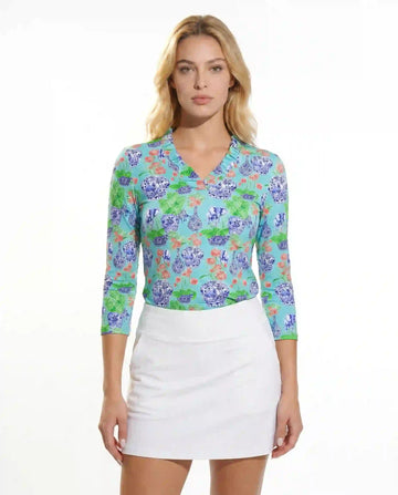 Jamboree 3/4 Sleeve Ruffle Portrait Neck Top 76Z14