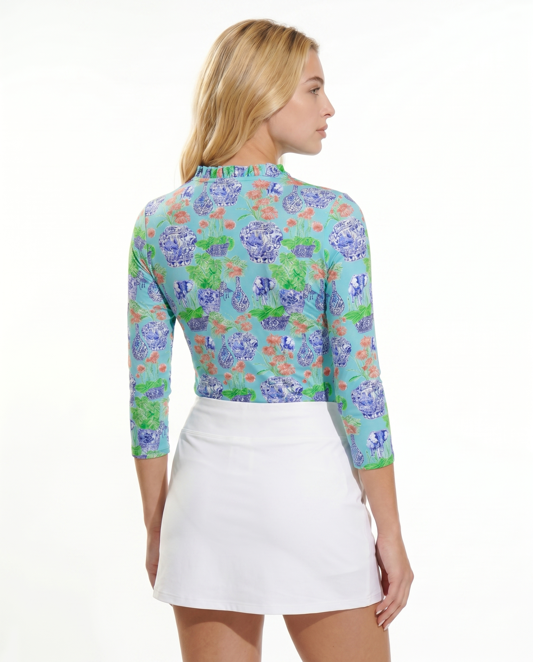 Jamboree 3/4 Sleeve Ruffle Portrait Neck Top 76Z14