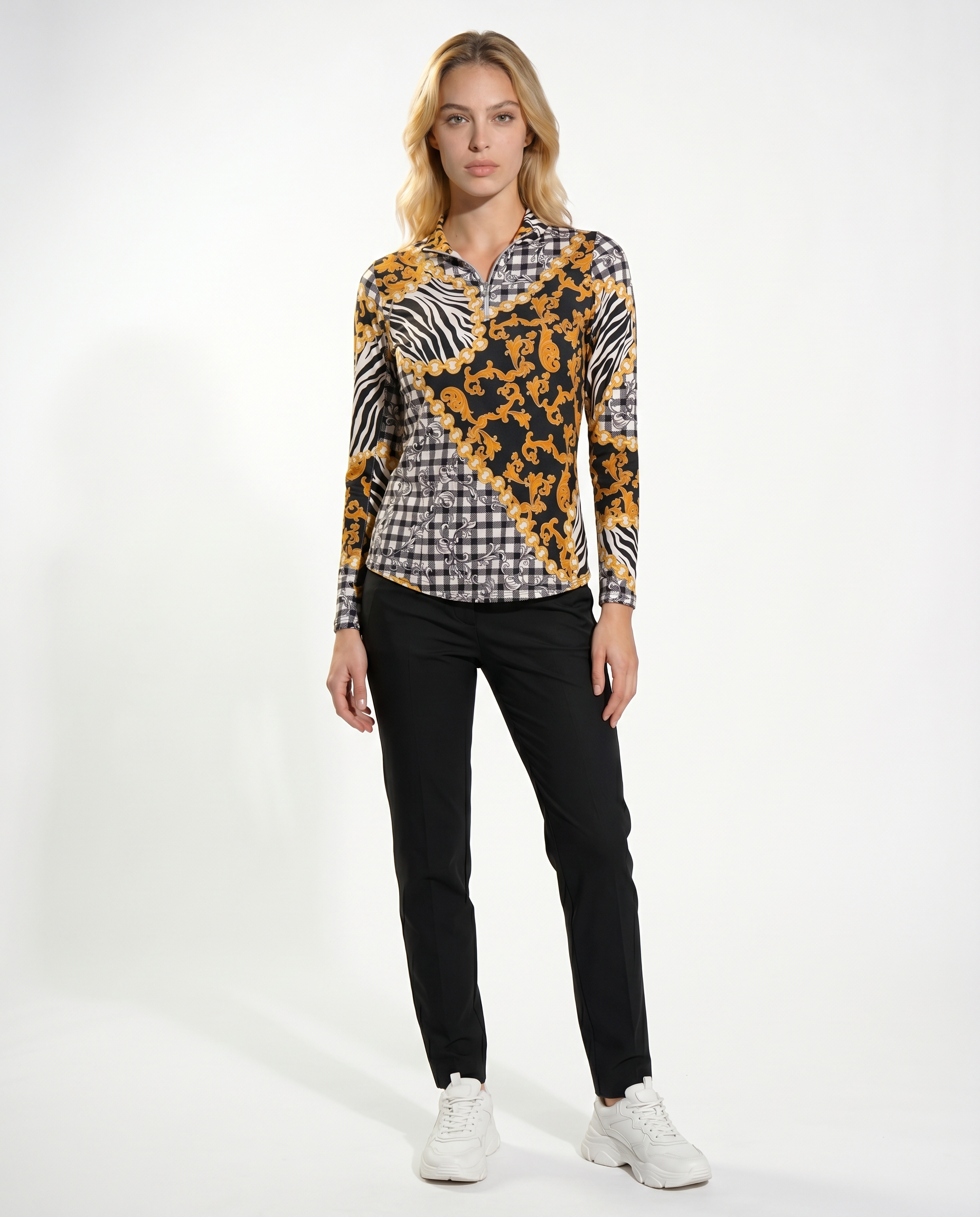 Zanzibar Long Sleeve Zip Mock Top 86Z20